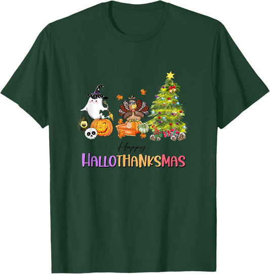 Happy Hallothanksmas Ghost Turkey Christmas Tree T-Shirt - T-Shirt | Forest