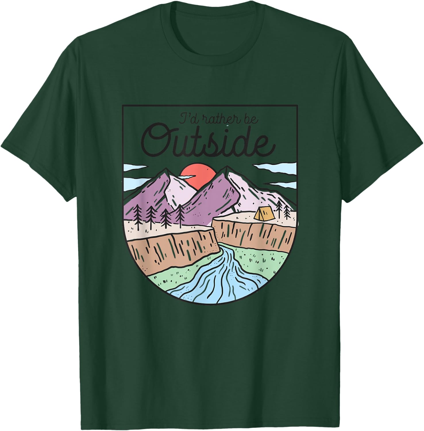 I’d Rather be Outside Camping Shirt Retro Mountain Camper T-Shirt - T-Shirt | Forest