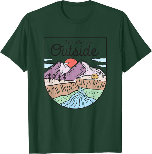 I’d Rather be Outside Camping Shirt Retro Mountain Camper T-Shirt - T-Shirt | Forest