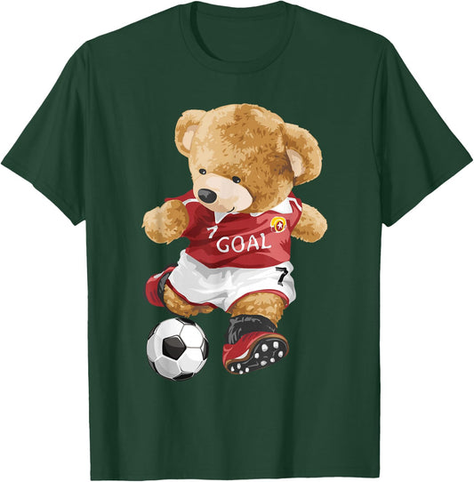 Cute teddy bear playing soccer T-Shirt - T-Shirt | Forest