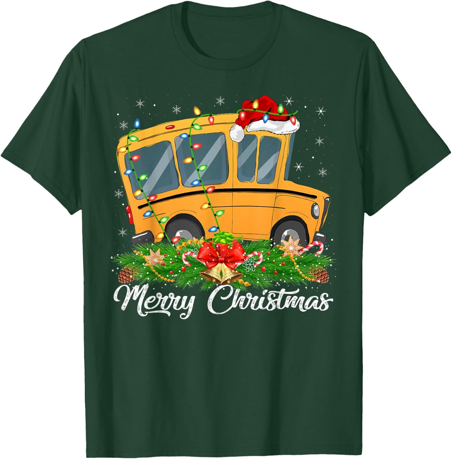 School Bus Lover Matching Santa Hat School Bus Christmas T-Shirt - T-Shirt | Forest