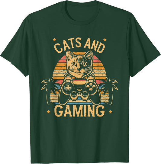 Cats And Gaming Game Cats Gaming Kitty Lover Gaming And Cats T-Shirt - T-Shirt | Forest