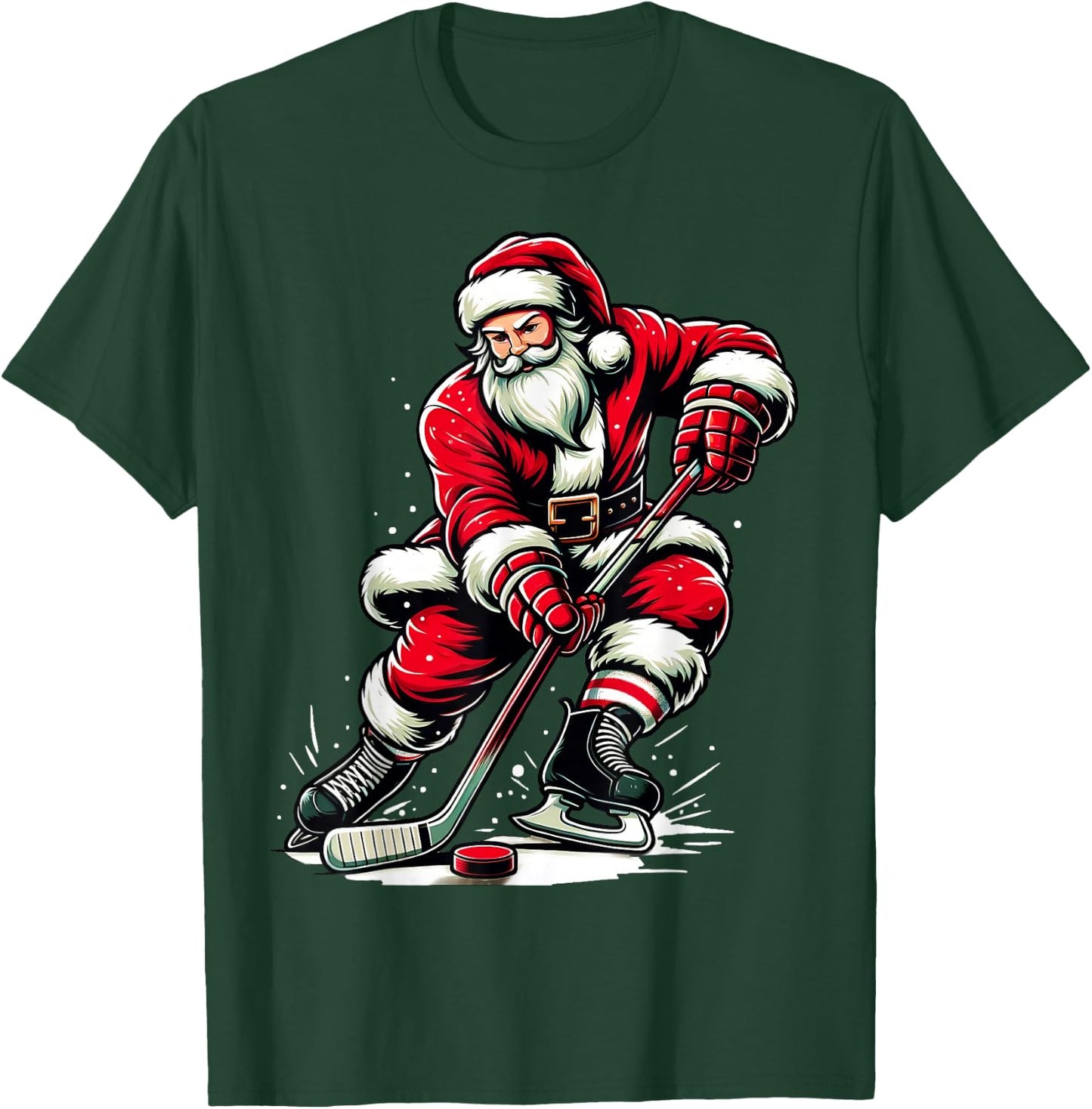 Christmas Sports Santa Plays Ice Hockey, Xmas Women Men Kids T-Shirt - T-Shirt | Forest