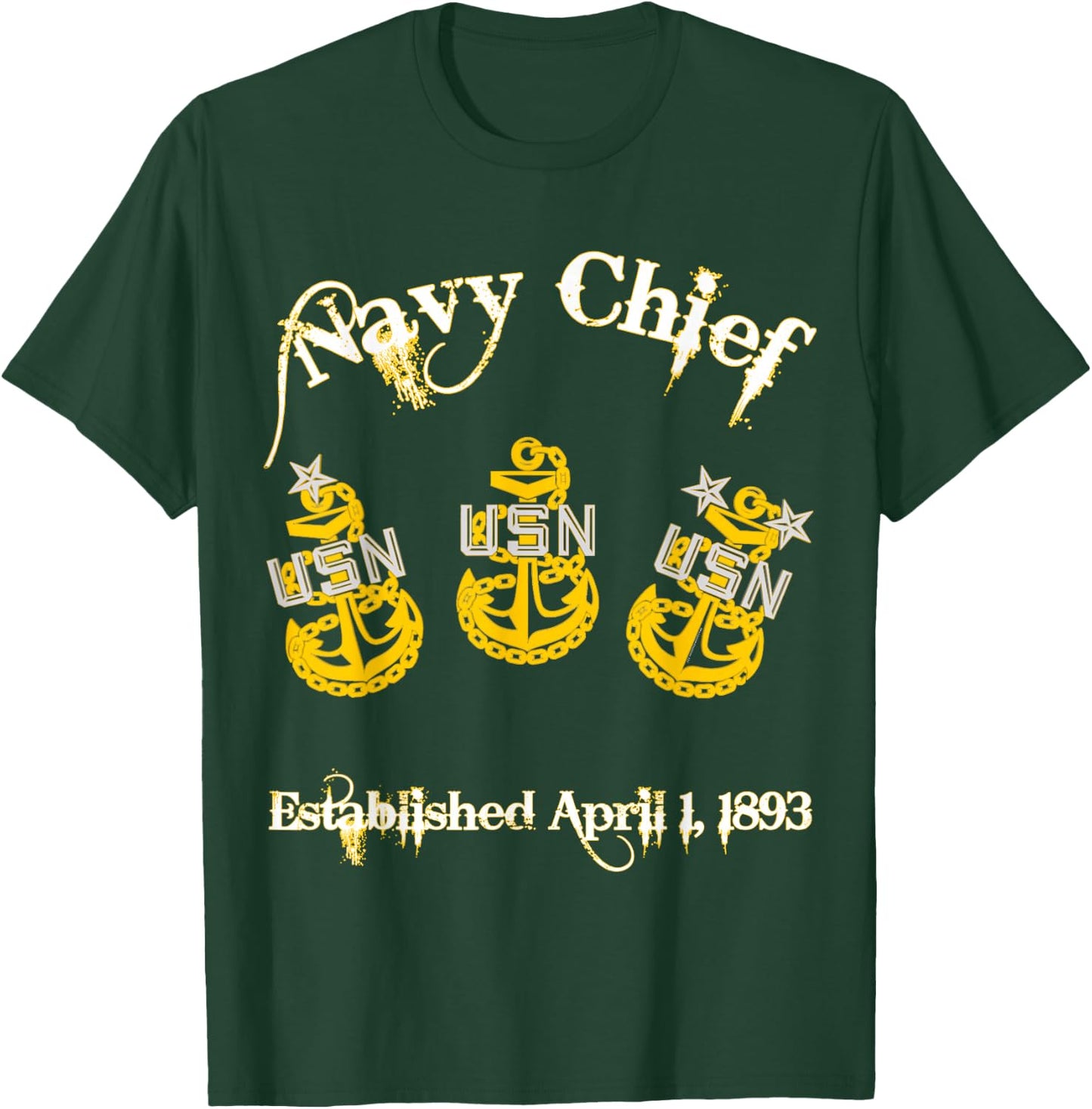 Navy Chief Tri-Anchor 1893 T-Shirt - T-Shirt | Forest