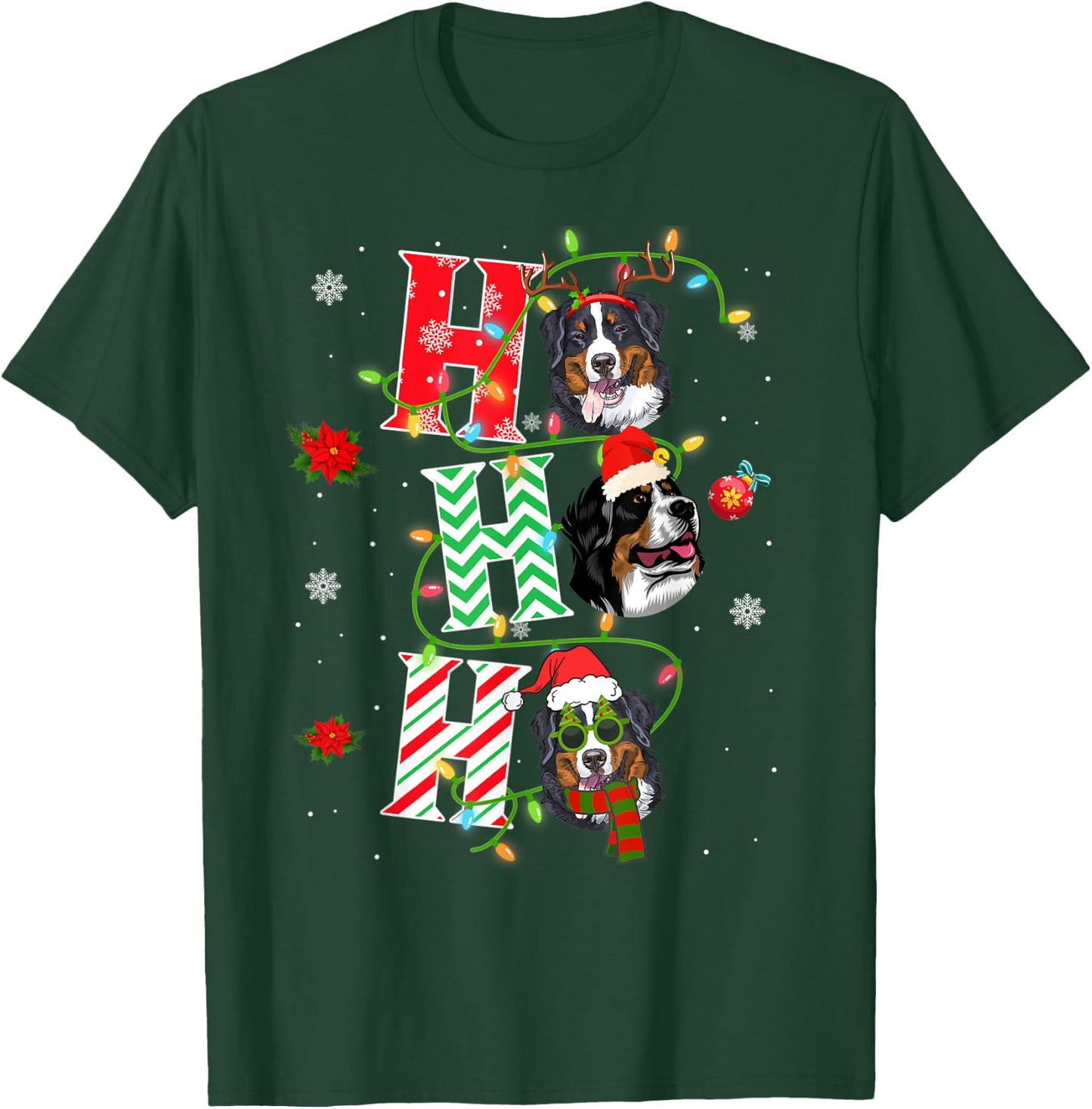 Christmas Ho Ho Ho Bernese Mountain Dog Funny Xmas Dog Women Kids T-Shirt - T-Shirt | Forest