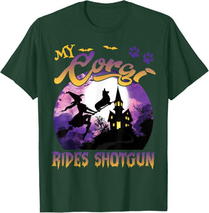 My Corgi Rides Shotgun Cool Halloween Protector Witch Dog Men Women Kids T-Shirt - T-Shirt | Forest
