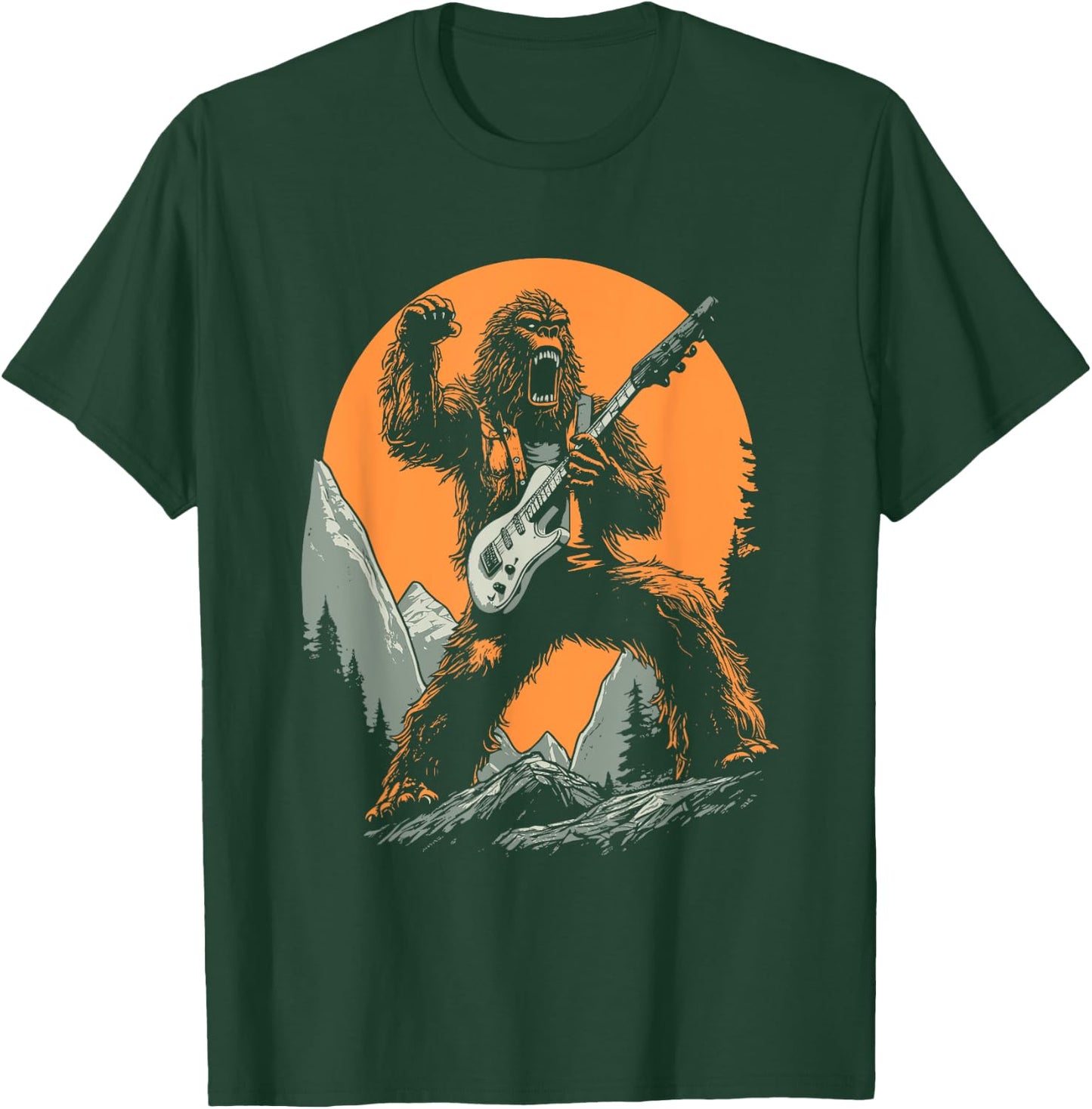 Bigfoot Playing Electric Guitar Funny Sasquatch Rocker T-Shirt - T-Shirt | Forest