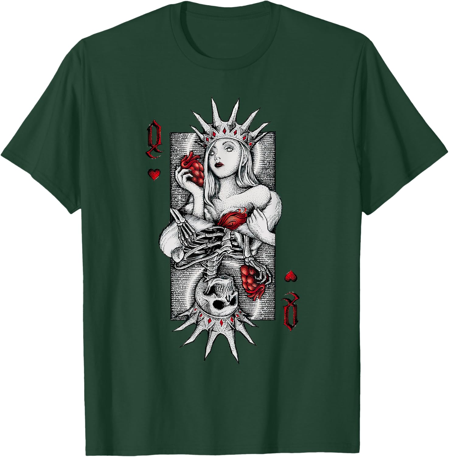 Skeleton Skull Queen of Hearts Costume Spooky Halloween Card T-Shirt - T-Shirt | Forest