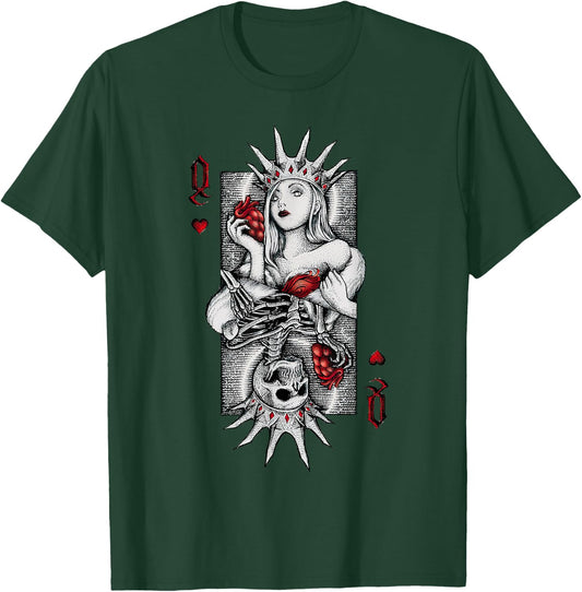 Skeleton Skull Queen of Hearts Costume Spooky Halloween Card T-Shirt - T-Shirt | Forest