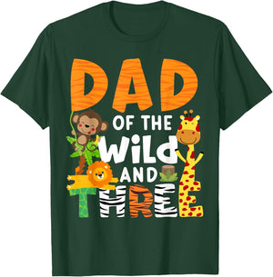 Dad Of The Wild and 3 Three Jungle Zoo Theme Birthday Safari T-Shirt - T-Shirt | Forest