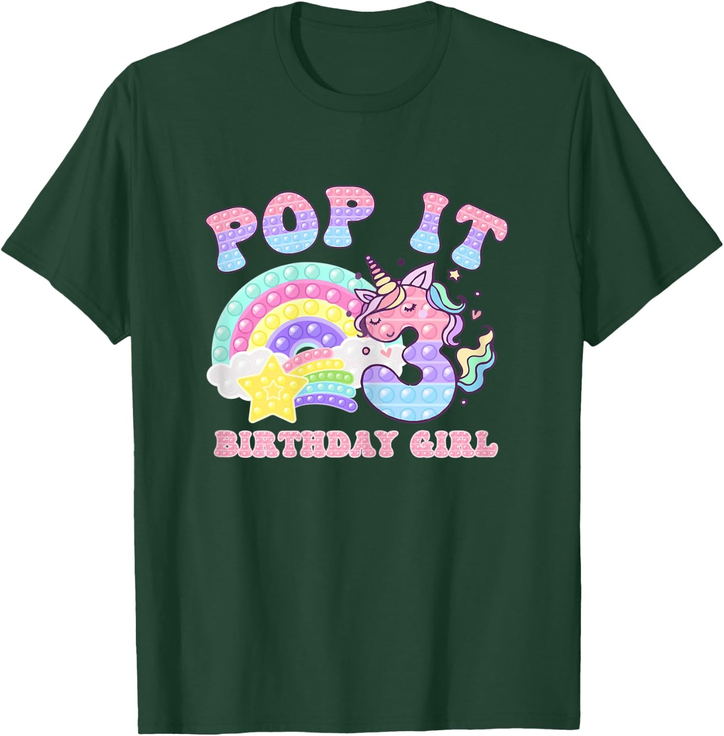 Let's Pop-it I'm turning 3 Colorful 3rd Birthday Girl T-Shirt - T-Shirt | Forest