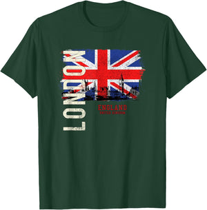 City Country Flag Banner Skyline Panorama London England Great Britain Europe T-Shirt - T-Shirt | Forest