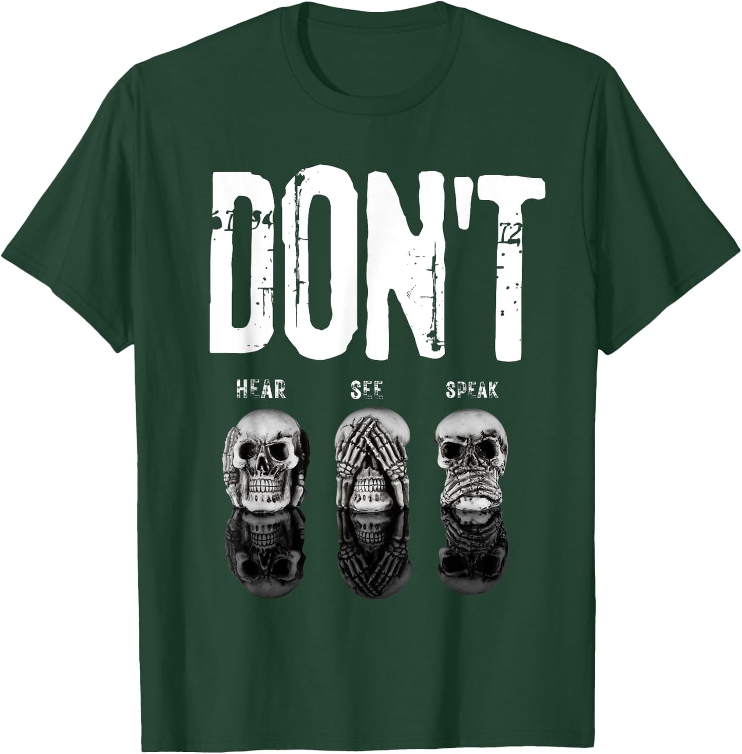 Funny Hear See Speak No Evil Gothic Skulls Halloween T-Shirt - T-Shirt | Forest