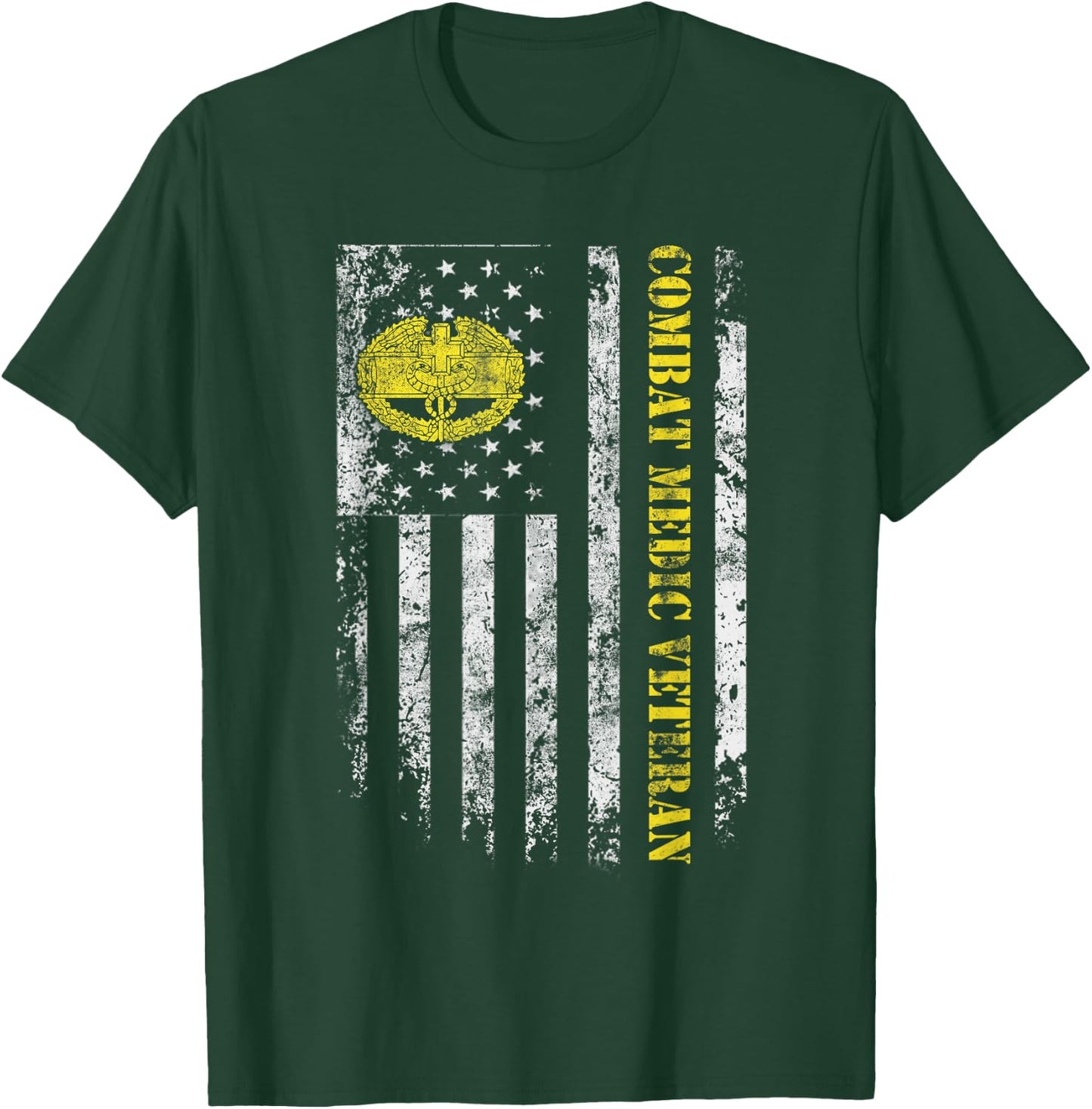 U.S Army Combat Medic Veteran Military American Flag Vintage T-Shirt - T-Shirt | Forest