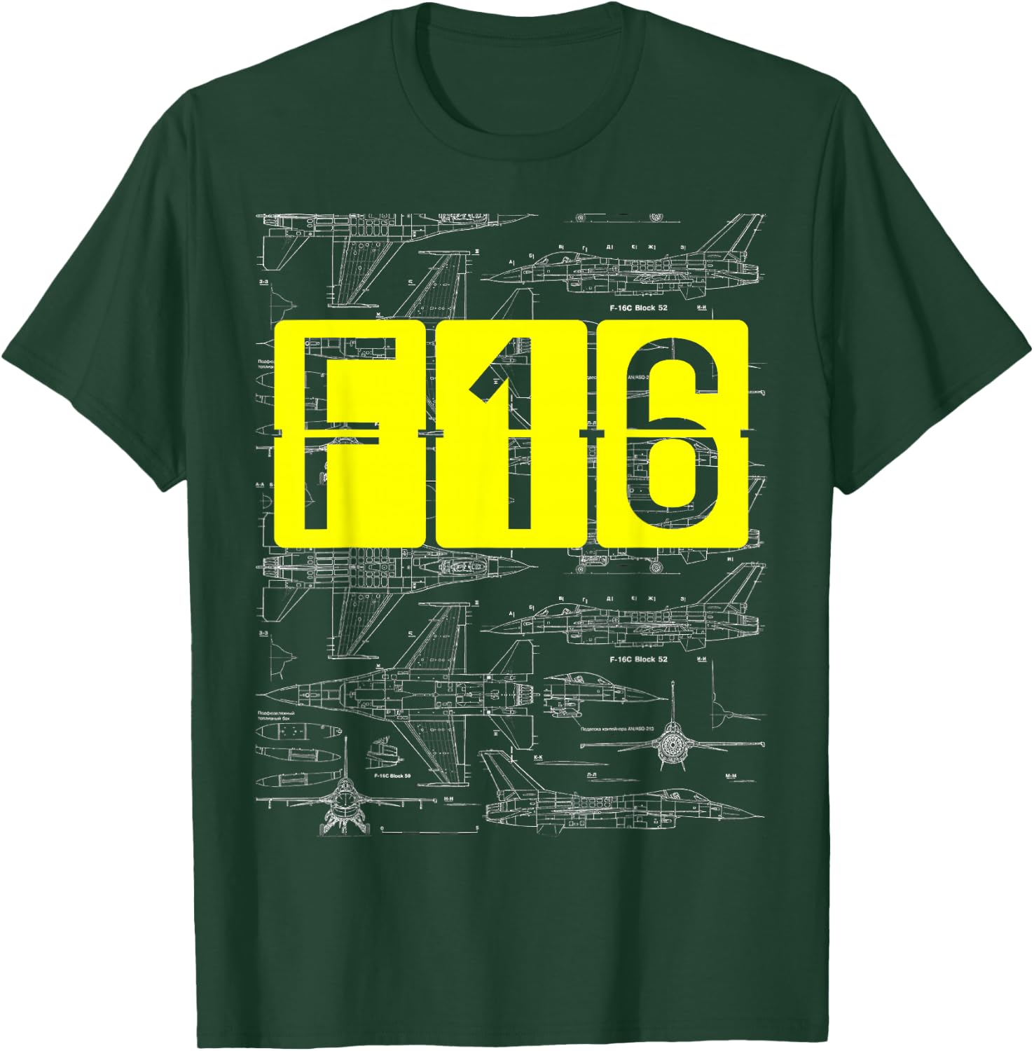 F16 Jet Aircraft Fighter Jet Blueprint Design T-Shirt - T-Shirt | Forest