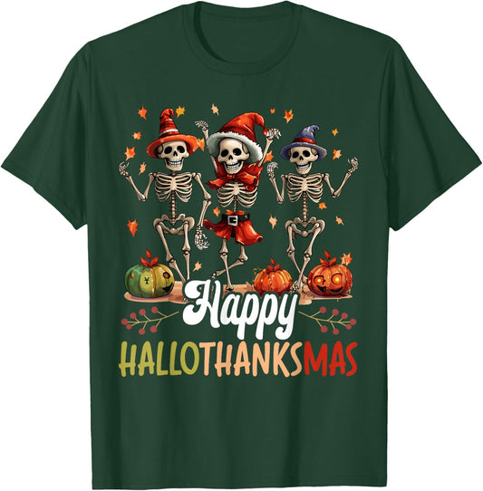 Happy Hallothanksmas Halloween Thanksgiving Christmas T-Shirt - T-Shirt | Forest