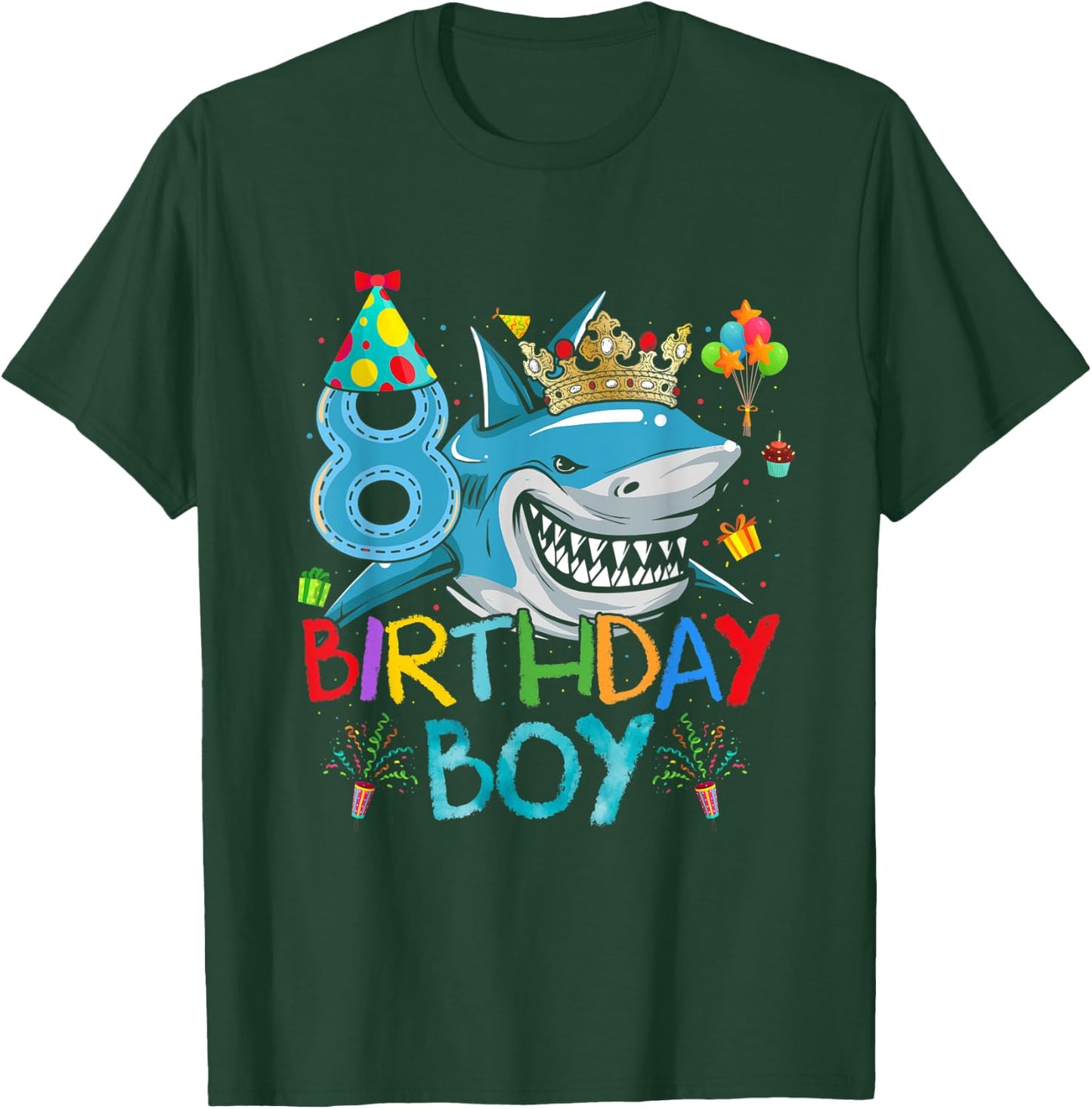 8th Birthday Shark Ocean Theme Party 8 Years Old For Boy T-Shirt - T-Shirt | Forest