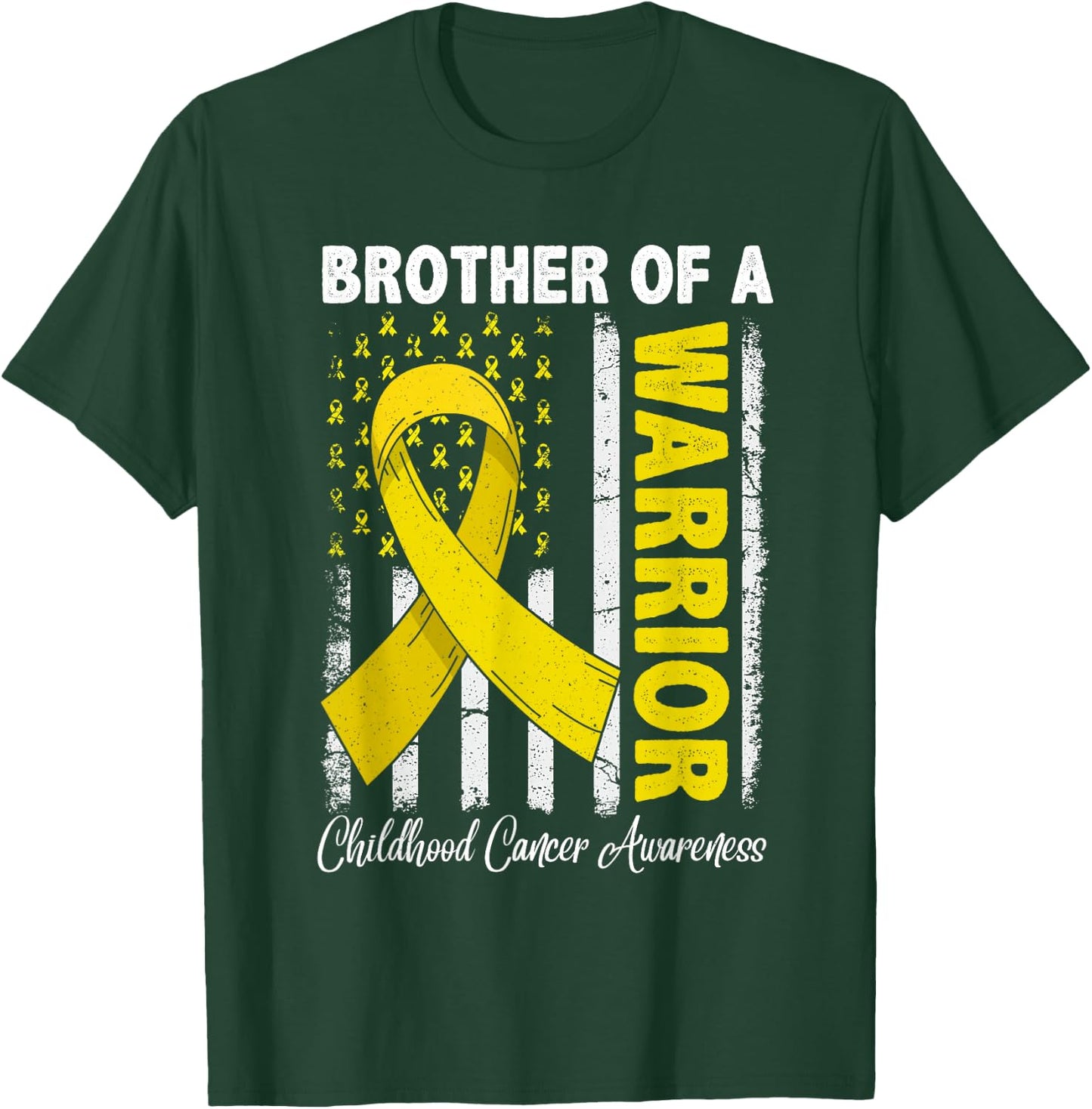 Brother Of A Warrior Childhood Cancer Awareness USA Flag T-Shirt - T-Shirt | Forest