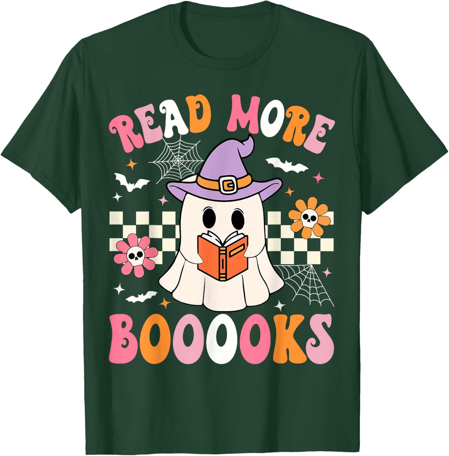 Groovy Booooks Ghost Read More Books Funny Teacher Halloween T-Shirt - T-Shirt | Forest