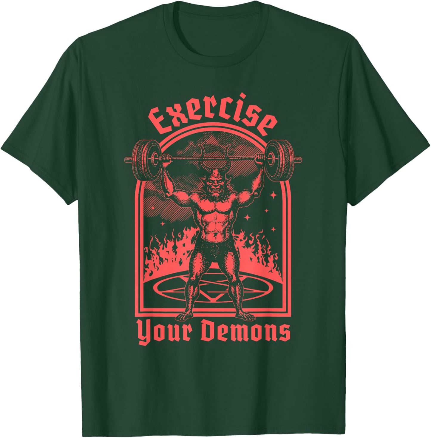Exercise Your Demons - Satanic Baphomet Satan Funny Workout T-Shirt - T-Shirt | Forest