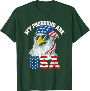 My Pronouns Are USA Patriotic Eagle Funny 4th of July T-Shirt - T-Shirt | Forest