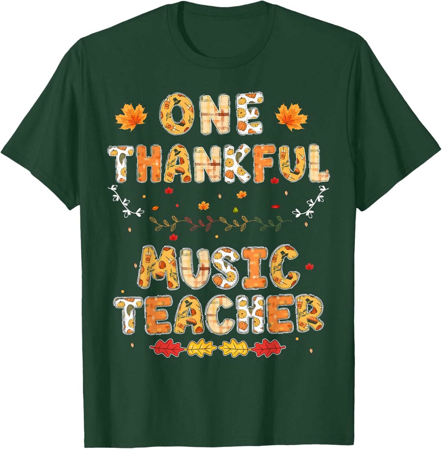 Rainbow Leopard One Thankful Music Teacher Thanksgiving T-Shirt - T-Shirt | Forest