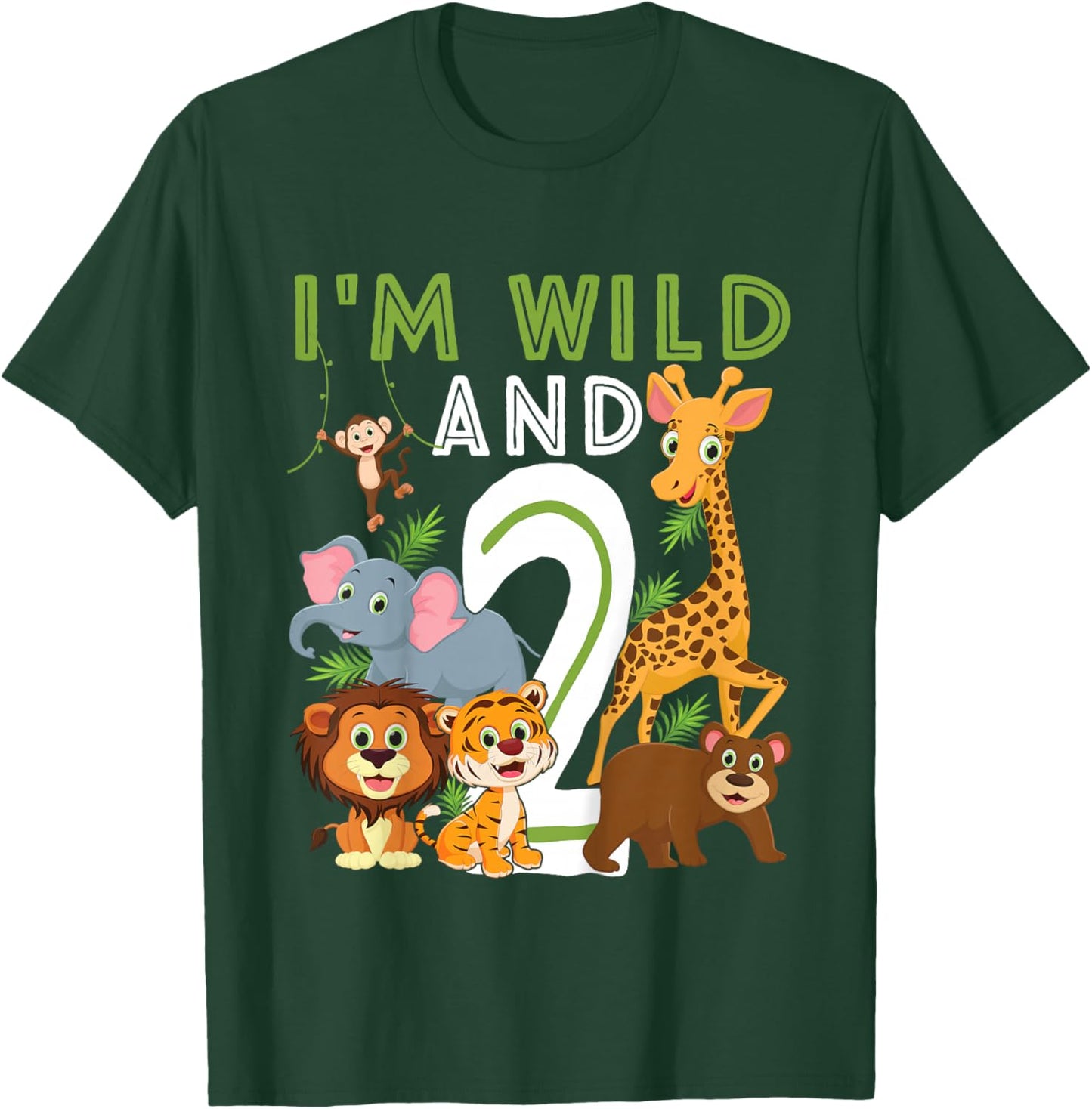 I'm Wild and Two Safari Zoo Animal Theme 2 Year Old Birthday T-Shirt - T-Shirt | Forest