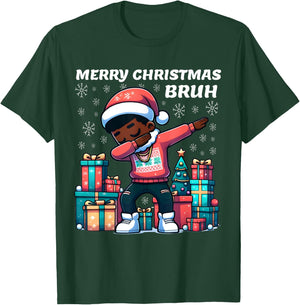 Dabbing Black Boy Merry Christmas Bruh African American Boys T-Shirt - T-Shirt | Forest