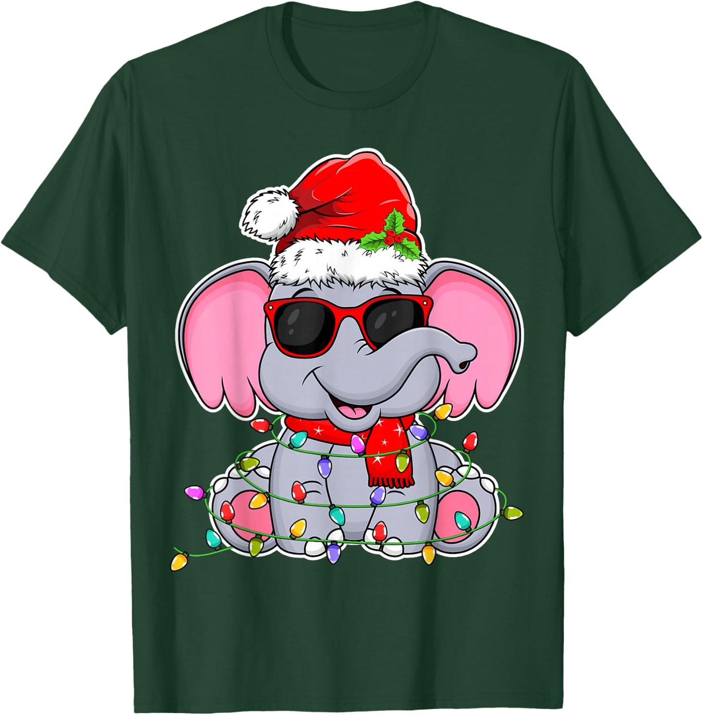 Elephant Wearing Glasses Santa Hat Elephant Lover Christmas T-Shirt - T-Shirt | Forest