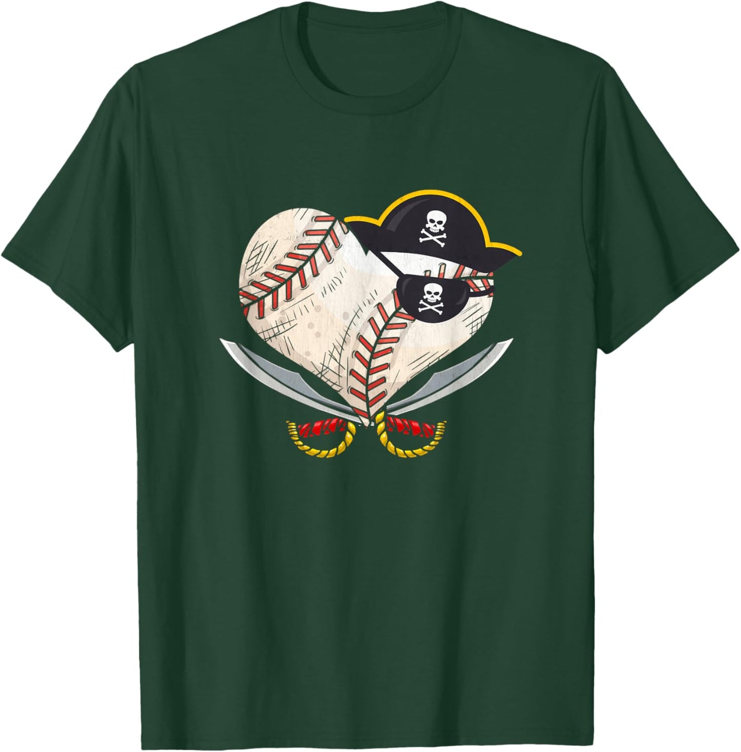 The Vintage Pirate Baseball Heart Ball With Skull Hat Sport T-Shirt - T-Shirt | Forest