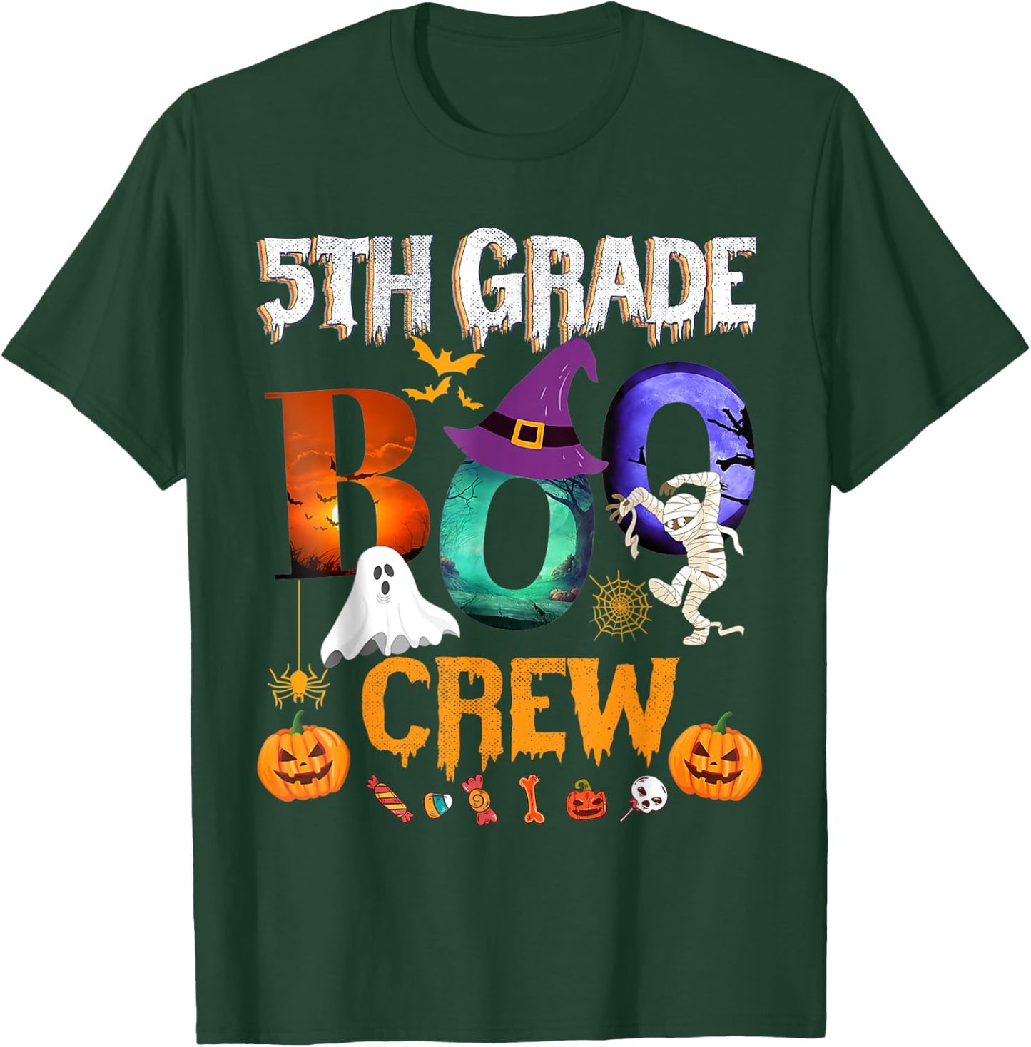 5th Grade Boo Crew Teacher Student Funny Halloween Costume Women Kids T-Shirt - T-Shirt | Forest
