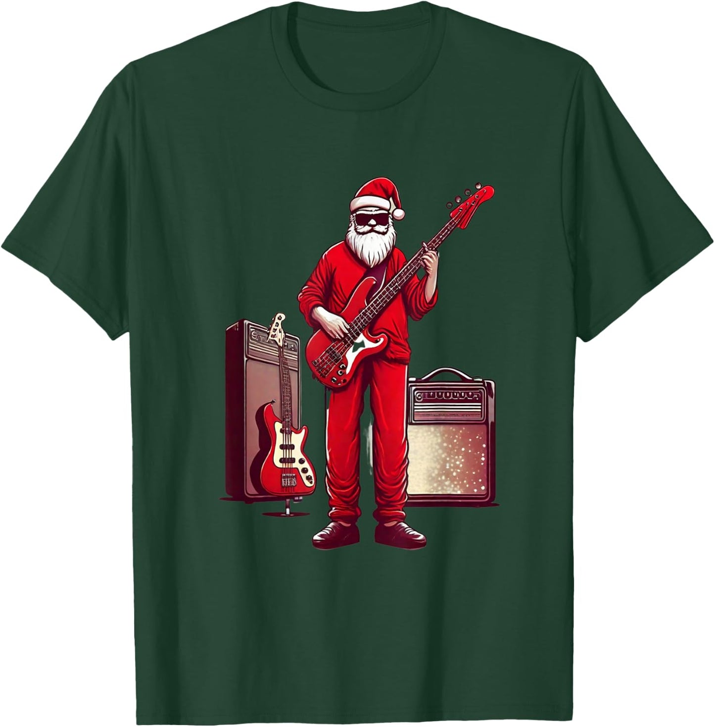 Santa Playing Guitar Bass Christmas Pajama Musician Bassist T-Shirt - T-Shirt | Forest