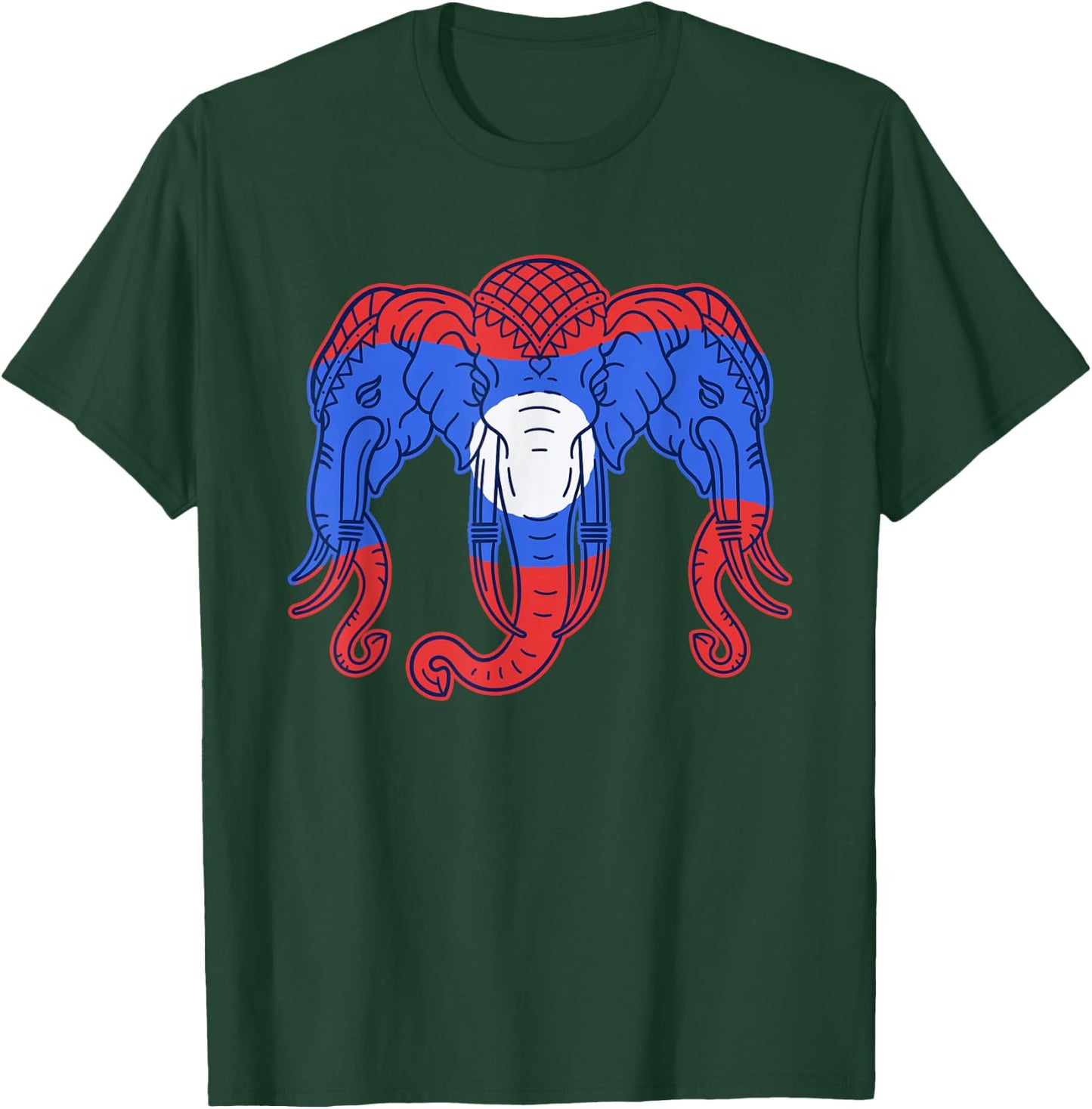 3 Headed Elephant Kingdom of Laos Flag Funny Lao Erawan T-Shirt - T-Shirt | Forest