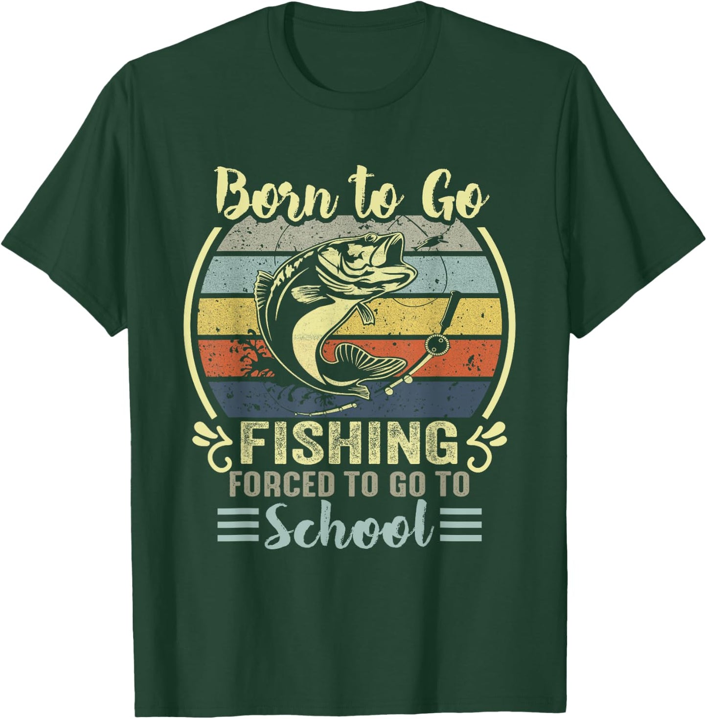 Funny Born to Go Fishing Bass Fish Fisherman Boys Kids Small T-Shirt - T-Shirt | Forest