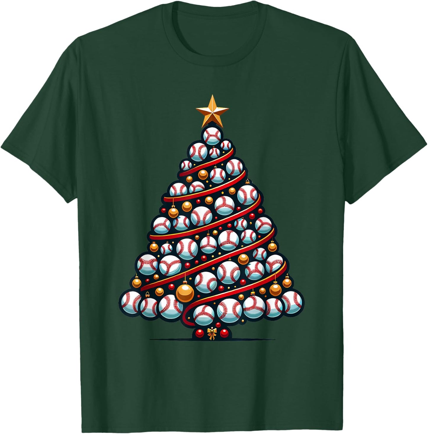 Baseball Christmas Tree For Sports Lovers Player T-Shirt - T-Shirt | Forest
