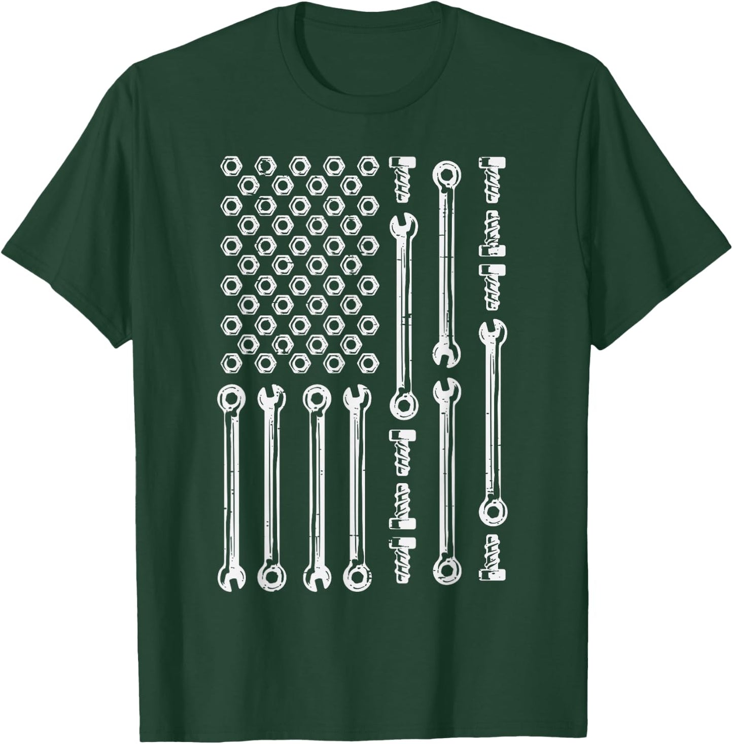 USA Flag Wrenches Car Auto Mechanic Garage Patriotic Men Dad T-Shirt - T-Shirt | Forest