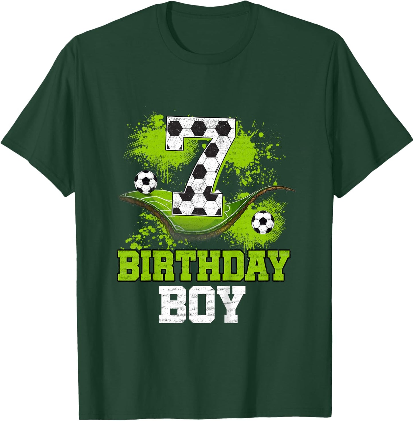 Kids 7th Birthday Boy Kids Soccer Birthday Decorations T-Shirt - T-Shirt | Forest
