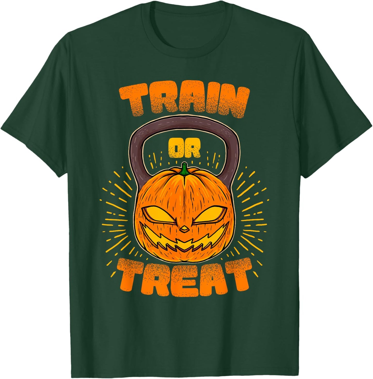 Train or Treat Pumpkin Kettlebell Gym Workout Halloween T-Shirt - T-Shirt | Forest