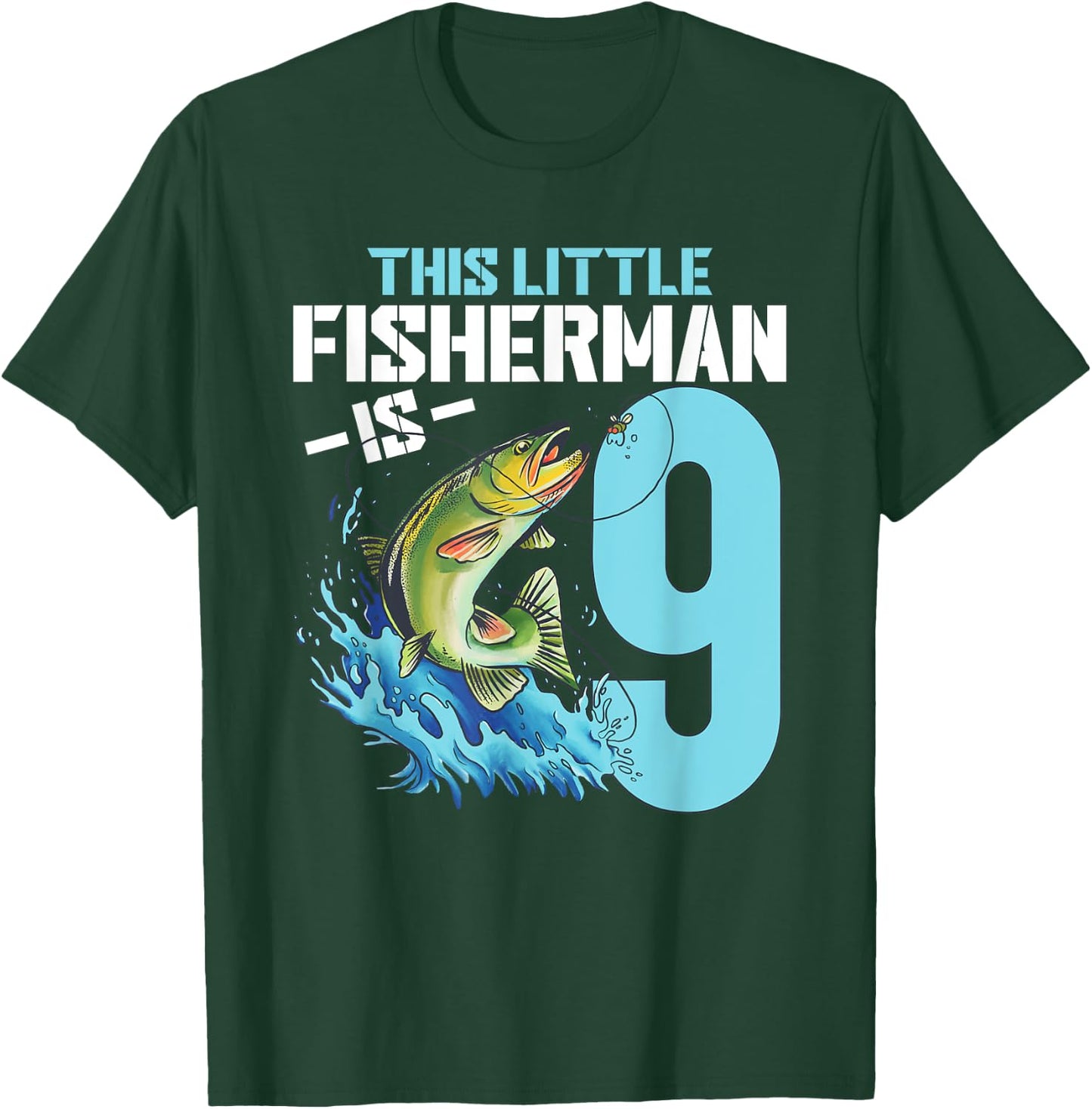 Boys Fishing Birthday Shirt 9 Year Old Boy Fisherman Kids T-Shirt - T-Shirt | Forest