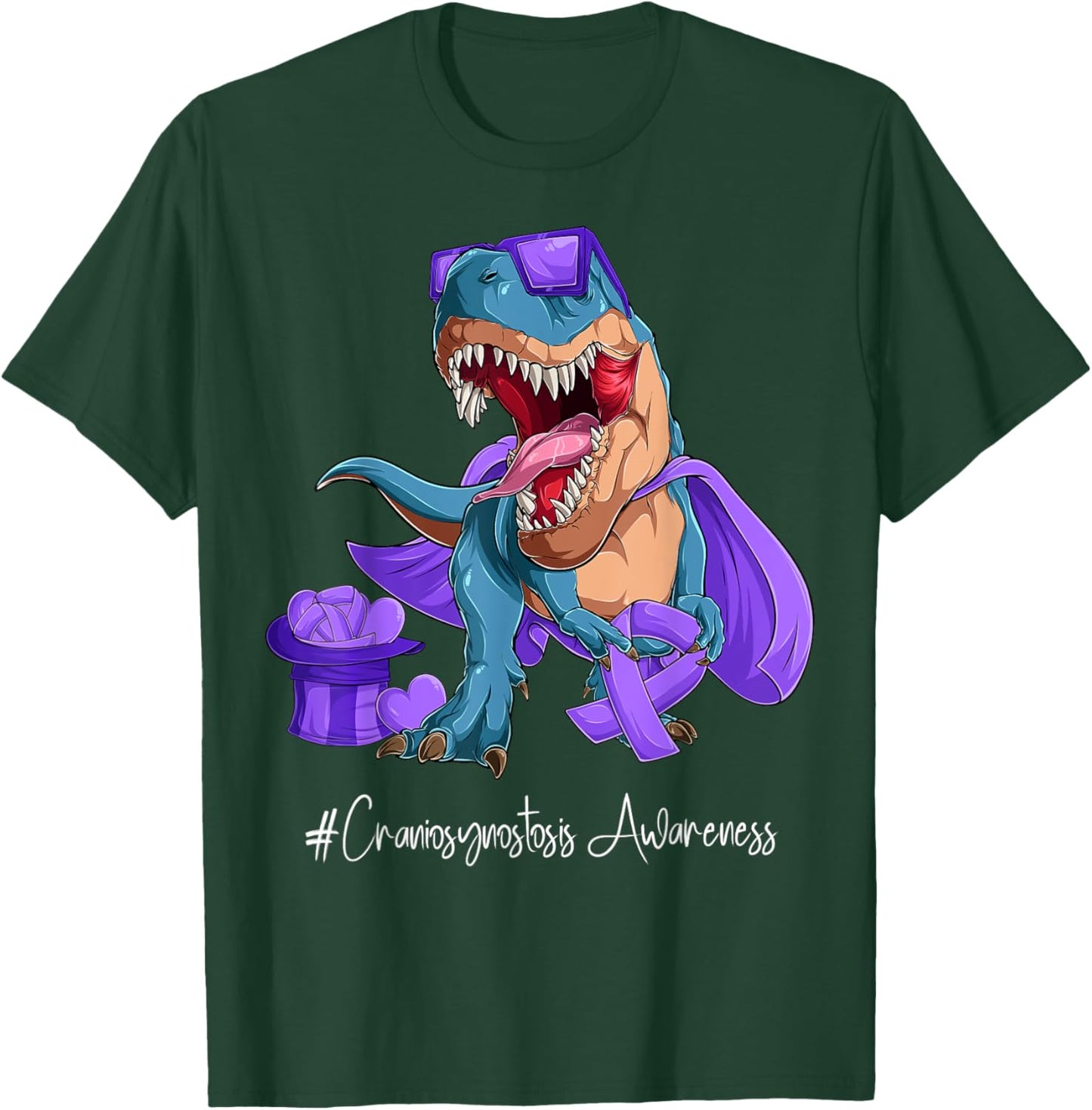 Craniosynostosis Awareness Month Purple Ribbon Trex T-Shirt - T-Shirt | Forest