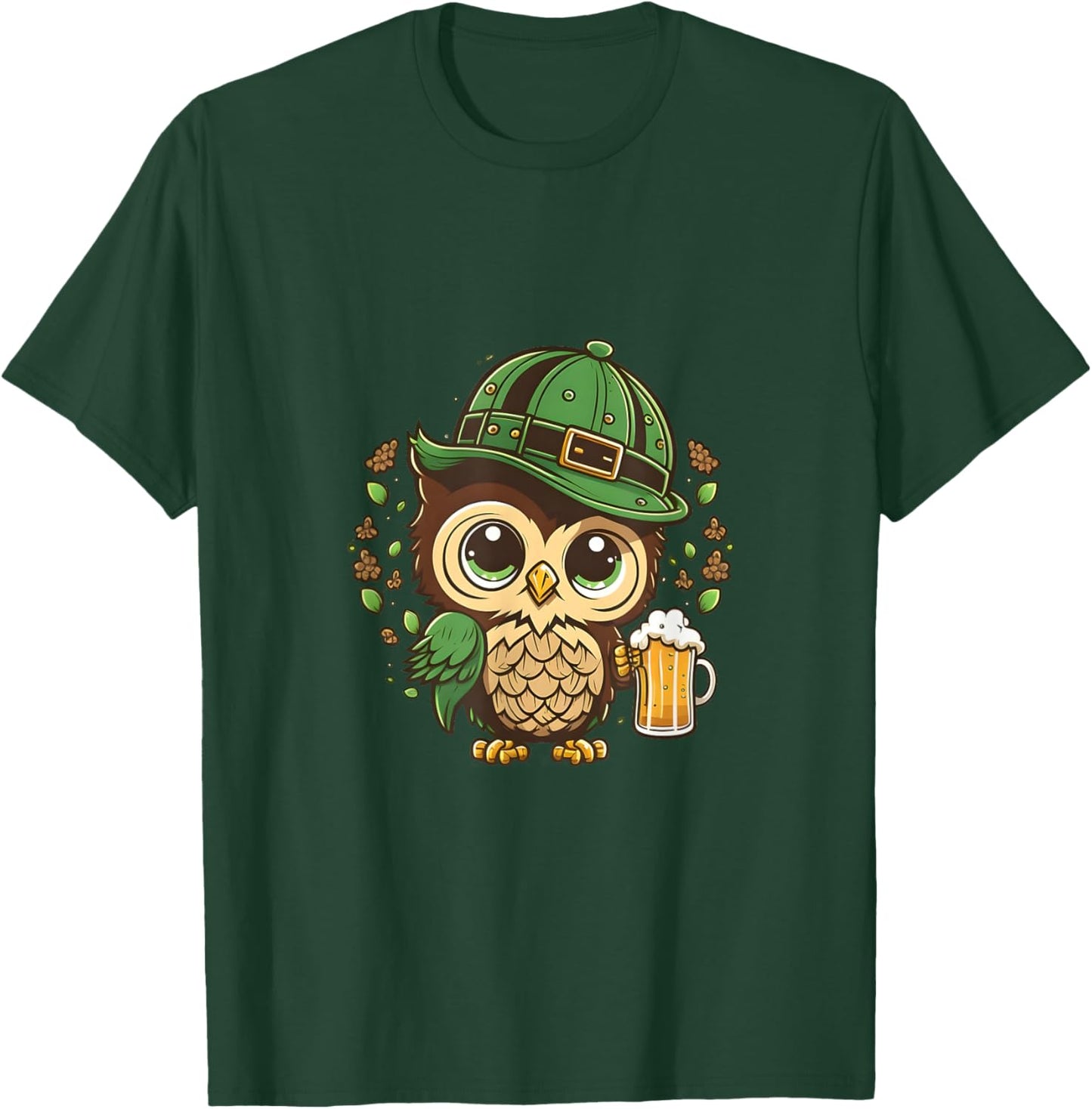Happy St. Patrick's Day Owl Bird Beer St Pat T-Shirt - T-Shirt | Forest