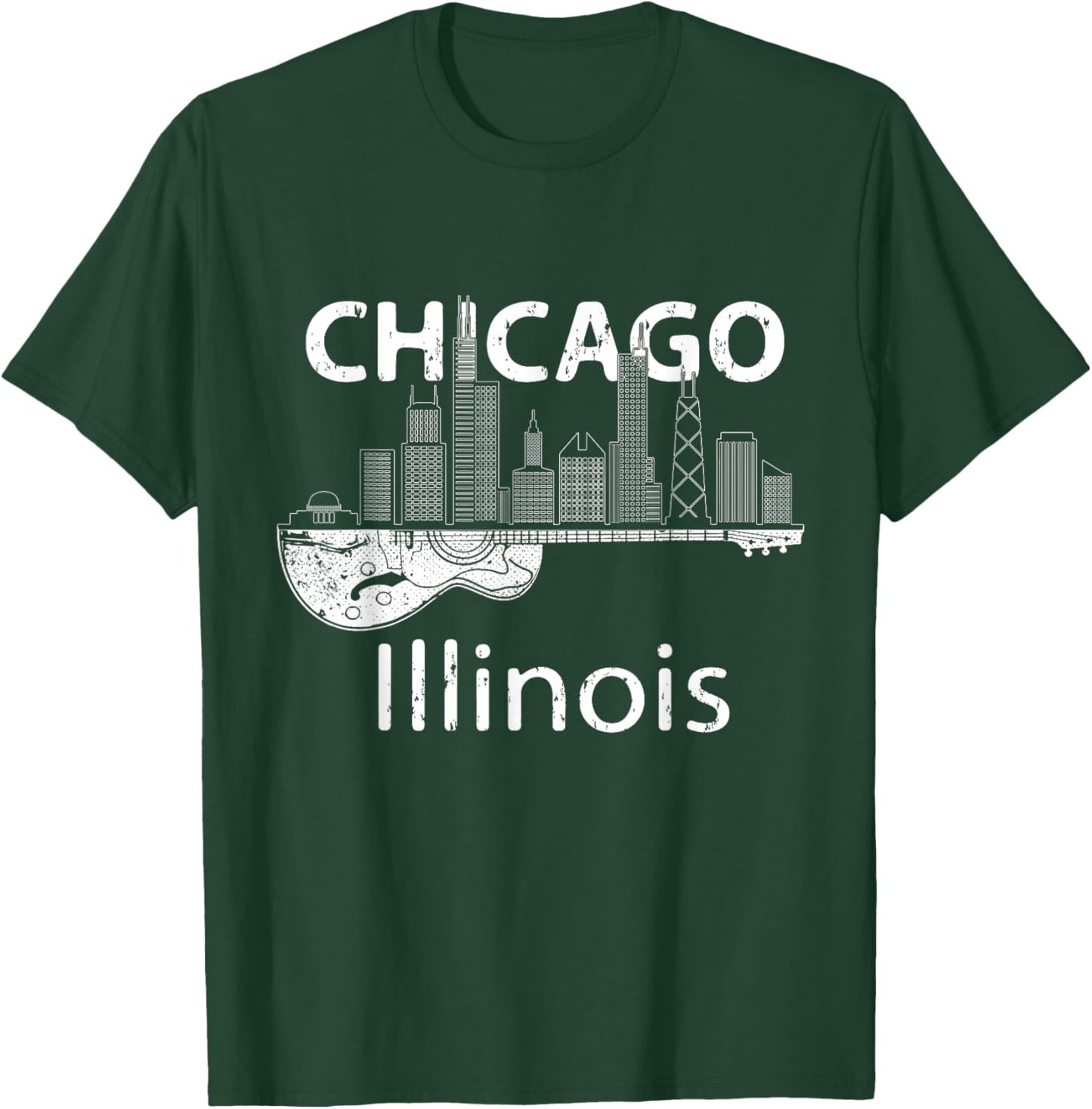 Chicago Souvenir Men Illinois Music Electric Guitar T-Shirt - T-Shirt | Forest
