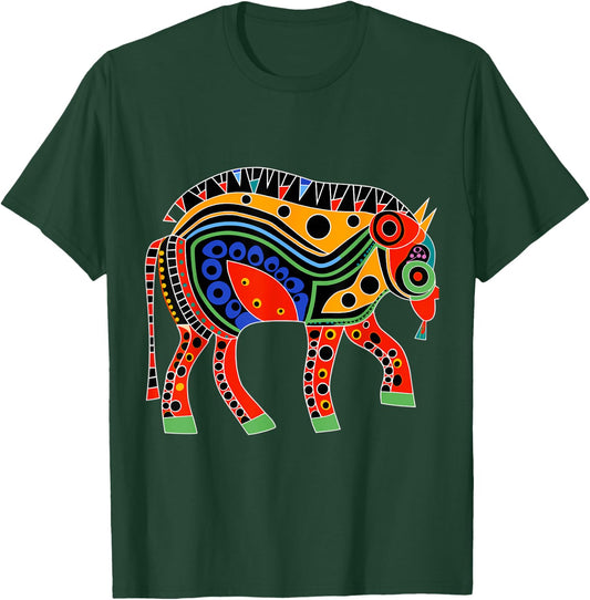Native American Bison Pacific Northwest Coast Art Style T-Shirt - T-Shirt | Forest