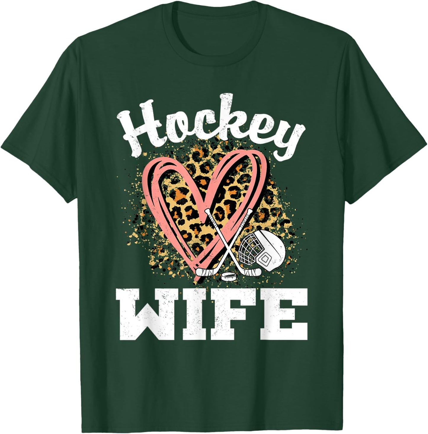 Hockey Wife Leopard Heart Ice Hockey T-Shirt - T-Shirt | Forest