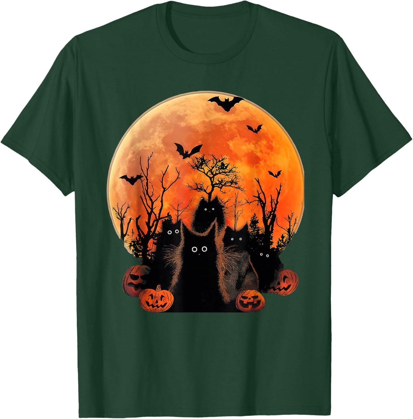 Black Cats Full Moon Funny Animal Pet Lover Halloween T-Shirt - T-Shirt | Forest