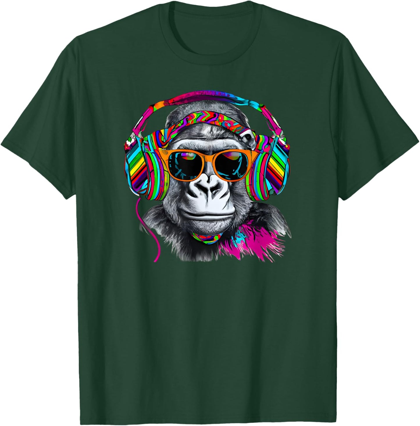 Rainbow Monkey Chimp With Sunglasses And Headphones T-Shirt - T-Shirt | Forest