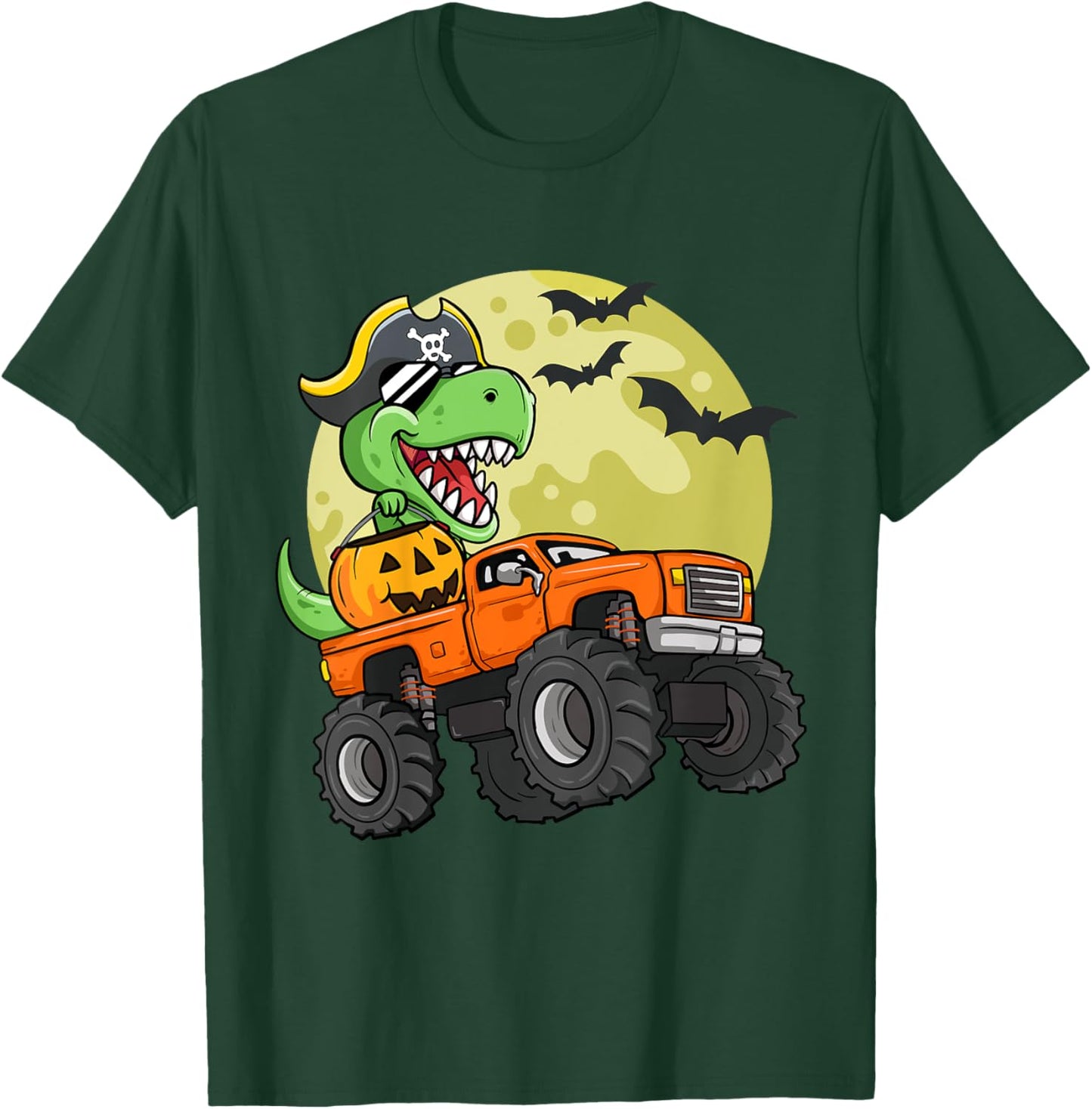 Kids Boys Halloween Monster Truck T-Rex Pirate Dinosaur Toddler T-Shirt - T-Shirt | Forest