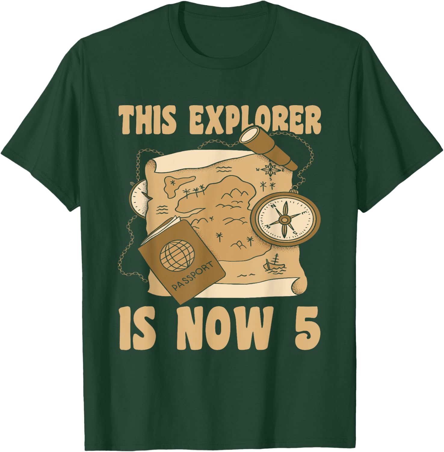 Happy 5 Birthday 5 Year Old Explore Explorer 5th Birthday T-Shirt - T-Shirt | Forest
