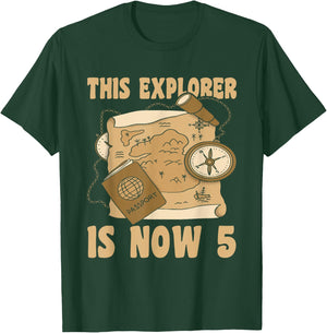 Happy 5 Birthday 5 Year Old Explore Explorer 5th Birthday T-Shirt - T-Shirt | Forest