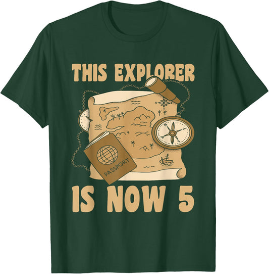 Happy 5 Birthday 5 Year Old Explore Explorer 5th Birthday T-Shirt - T-Shirt | Forest